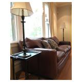 Hancock and Moore Leather Sofa, Pottery Barn Lamps