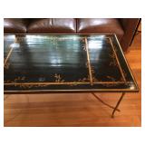 Black Lacquered Chinoiserie Cocktail Table with Brass Hoofed Base 