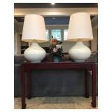 June Table Lamps, Pair, Red Lacquer Sofa Table, Semi Precious Stone Tree