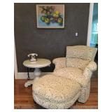 Raised Damask Velour Armchair and Ottoman