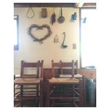 Primitive Kitchen Decor, Rush Seat Bar Stools