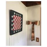 Stars and Stripes Hand Painted Folk Art Checker Board, Copper Wall Hanging Bow 