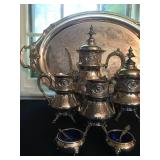 Silver Plate Tea Set, Sterling Master Salts 