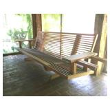 Custom Made Extra Long Teak Bench with Attached Marble End Table, Marble not Shown. Designed by Matt