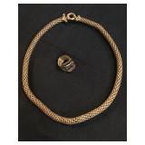 Gold Necklace, Sapphire and Diamond Ring 