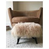 Mongolian Lambs Wool Foot Stool with Horn Foot 