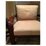 Rattan Back and Seat Mahogany Armchairs with Down Cushions 