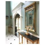 A PAIR of Everything! Bronze Base Black Marble Top Console Tables 