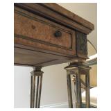 Burled Two Drawer Desk with Brass Legs and Griffin Detail 