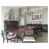 Baker Furniture Regency Satinwood and Rosewood Inlaid Mahogany Dining Table 