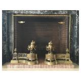 Antique Brass Andirons with Lion 