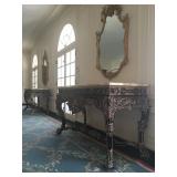 Carved Marble Top Console Tables, Pair 