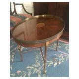 Baker Furniture Inlaid Table with Brass Rail 