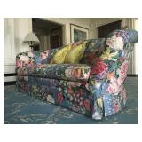 Baker furniture Tufted Back Floral Sofa, Pair Available 