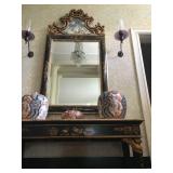 Imari Lidded Vessels, Gilded Hand Painted Hall Table, Gilded Hand Painted Mirror