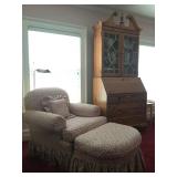 Skirted Armchair, Pair Available, Pine Drop Front Secretary Desk with Hutch 