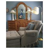 Thomasville Dresser, Skirted Chair with Ottoman