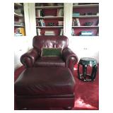 Leather Armchair with Nailhead Trim and Ottoman, Pair Available 