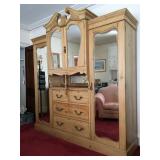 Antique English Pine Double Mirrored Door Chifferobe 