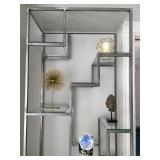 Chrome Etagere  With Multi Leveled Geometric Design and Layered Shelves