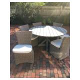 Kingsley Bate Provence 50" Round Dining Table with  Sag Harbor Dining Side Chairs by Rocky Mountain 