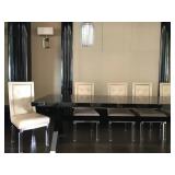 1) Lorin Marsh Custom X Base Dining Table in High Gloss Black Finish with Polished Nickel Sabot