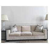 13) Henry Chan Custom Built Jean-Michel Frank Square Arm Sofa in 100% Linen Pile Velvet with Cow Hid