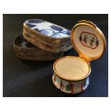 Sterling Wrapped Blue and White China Box, Limoges Box