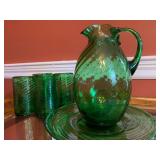 Hand Blown Glass Pitcher, Mugs and Platter