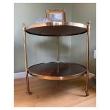 Brass Side Table (Pair) with Two Tier Mahogany Shelves
