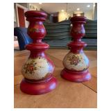 Hand Painted Hand Turned Wooden Candlesticks 
