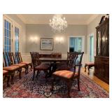 Stickley Banded Double Pedestal Dining Table with Twelve Carved Frame Chippendale Chairs 