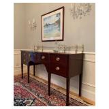 Kindel Mahogany Sideboard with Bow Front and Brass Rail 