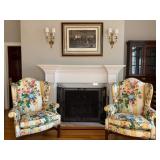 Brunschwig and Fils Classic Wingback Chairs, PAIR