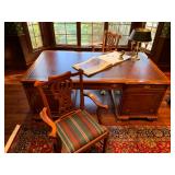 Antique Leather Top Partners Executive Desk with Carved Details