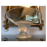 Lalique Style Crystal Bowl with Frosted Bird Base