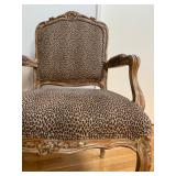 Animal Print Queen Anne Carved Frame Armchair, PAIR