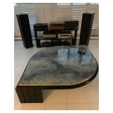 One of a Kind Marble Top Cocktail Table with Black Lacquer Base
