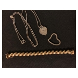 Tiffany 14K Bracelet, Tiffany Sterling Heart Pendant and Chain