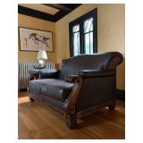 High Back Leather Sofa Set with Carved Frame