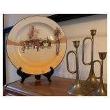Royal Doulton Plate, Brass Candlesticks