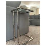 Polished Nickle Glass Top Side Table, PAIR AVIL