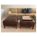 Leather Ottomans, PAIR