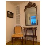 Marble Top Vanity with Brass Rail, Gilt Mirror