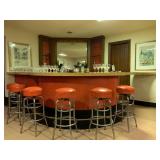 Mid Century Orange Vinyl Barstools with Chrome Base