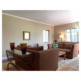 Natural Silk Curved Arm Two Seat Sofas, PAIR