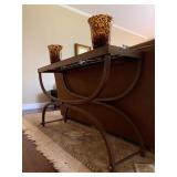 Wrought Iron Cross Base Sofa Table, Decorative Glass Vases