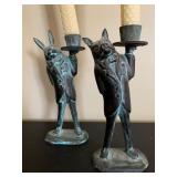 Bunny and Pig Cast Iron Candle Holders