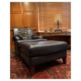 Blue Leather Chair and Ottoman