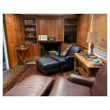 Blue Leather Armchair and Purple Leather Armchair with Ottomans